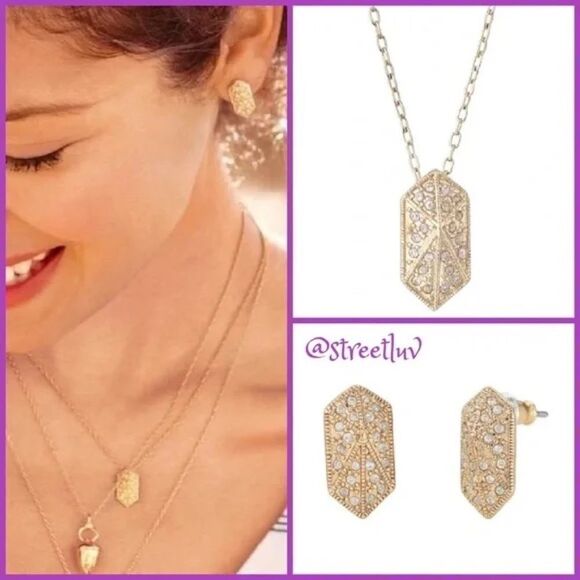 NEW stella & dot ~ valor necklace ~ delicate gold pave shield - Picture 4 of 4